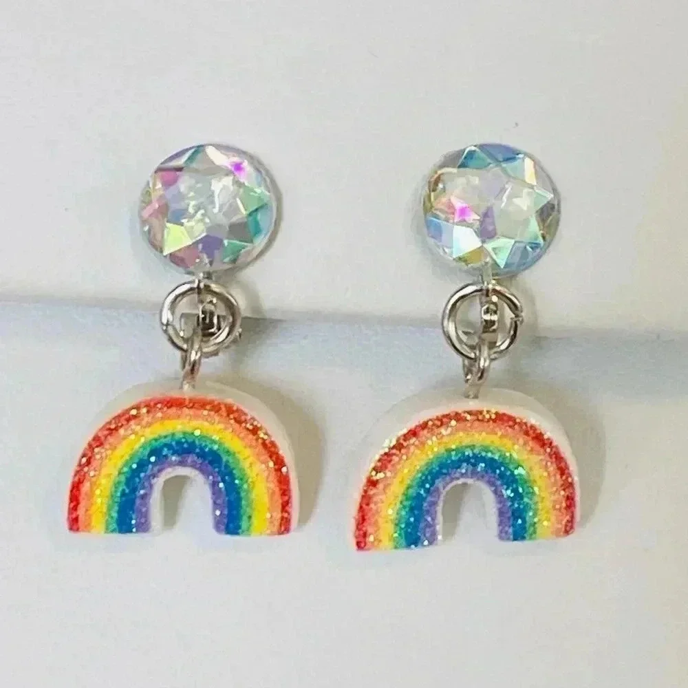 5 Pairs Kids Clip On Earrings Rainbow Unicorn Cat Crown Mermaid